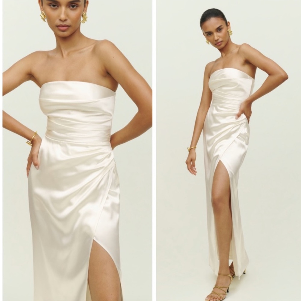 Reformation Barrow Silk Dress Strapless Gown Ivory Size 0 - Picture 1 of 6